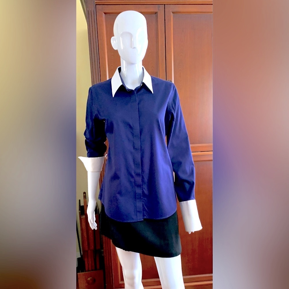 Hudson Royal blue cotton Non-Iron dress shirt white collar & French cuffs US 14